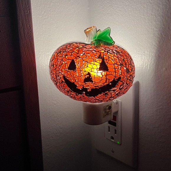 Mosaic Pumpkin Night Light Halloween Decor Jack O Lantern Decoration - Picture 1 of 5